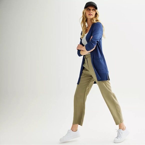 NWT Nine West Cardigan Duster L Brown Pockets Open Front Ribbed Cuffs Stretch - Picture 10 of 10